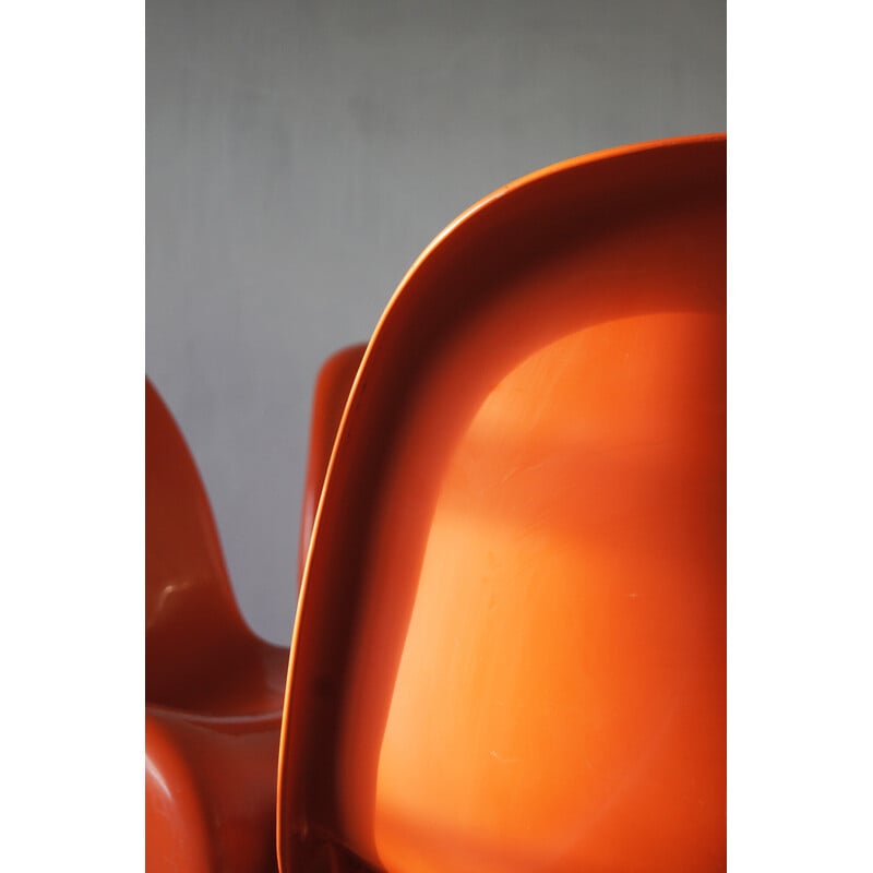 Set of 4 vintage orange Panton chairs by Verner Panton for Herman Miller, 1970s