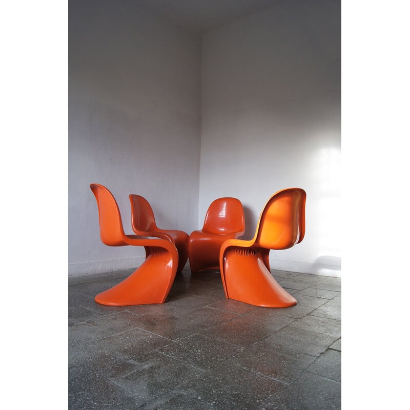 Juego de 4 sillas Panton vintage naranja de Verner Panton para Herman Miller, años 70