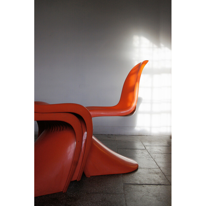 Set of 4 vintage orange Panton chairs by Verner Panton for Herman Miller, 1970s
