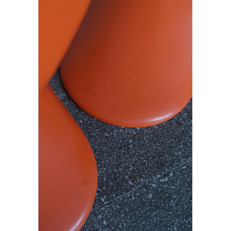 Satz von 4 orangefarbenen Panton-Stühlen von Verner Panton für Herman Miller, 1970er Jahre