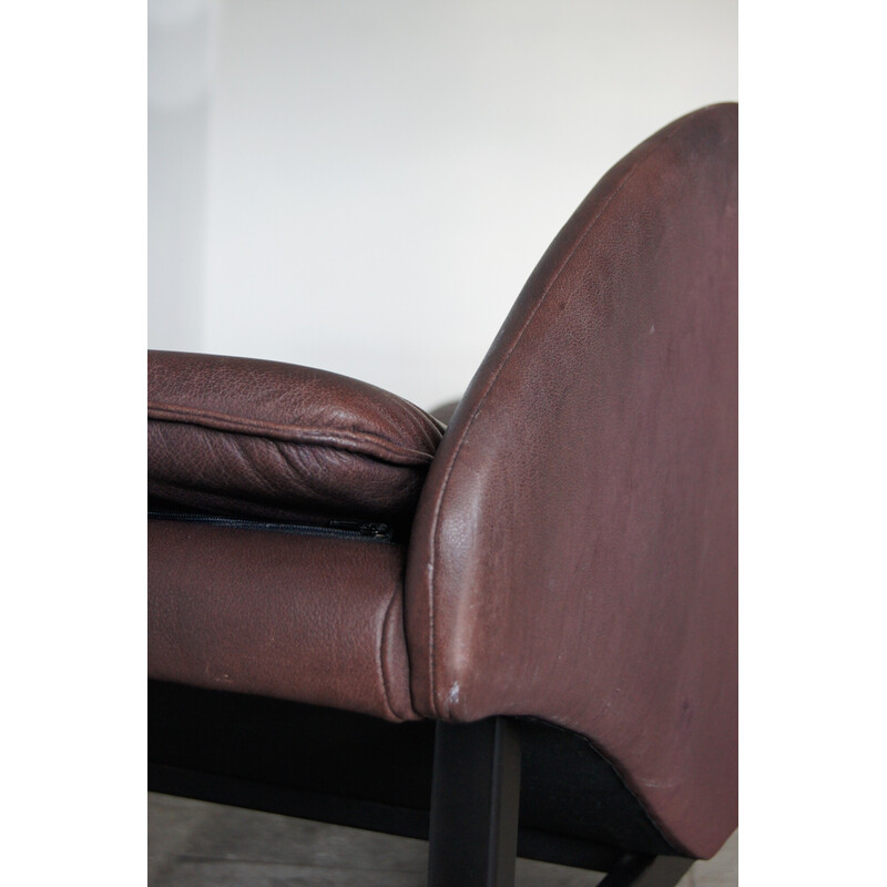 Scandinavian vintage leather and wood sofa