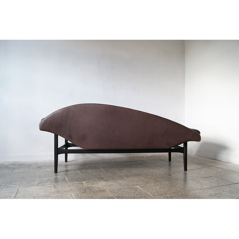 Scandinavian vintage leather and wood sofa