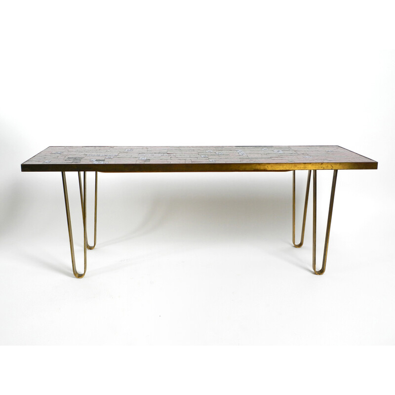 Mid century mosaic coffee table with brass hairpin legs