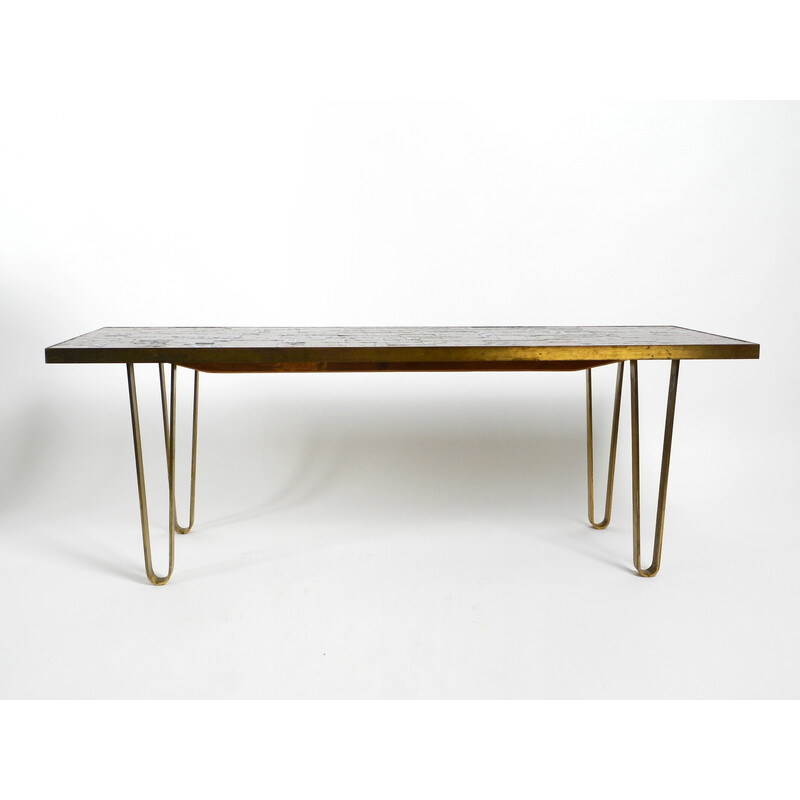 Mid century mosaic coffee table with brass hairpin legs