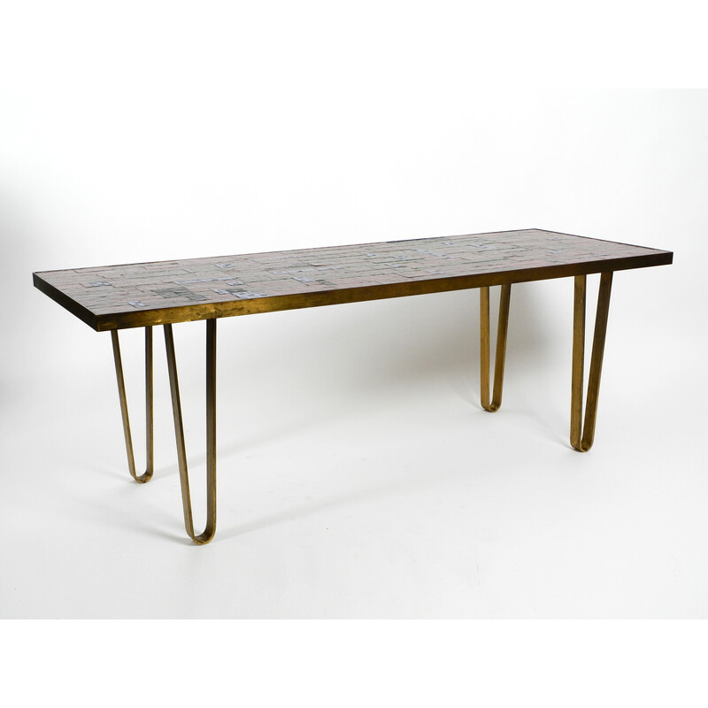Mid century mosaic coffee table with brass hairpin legs