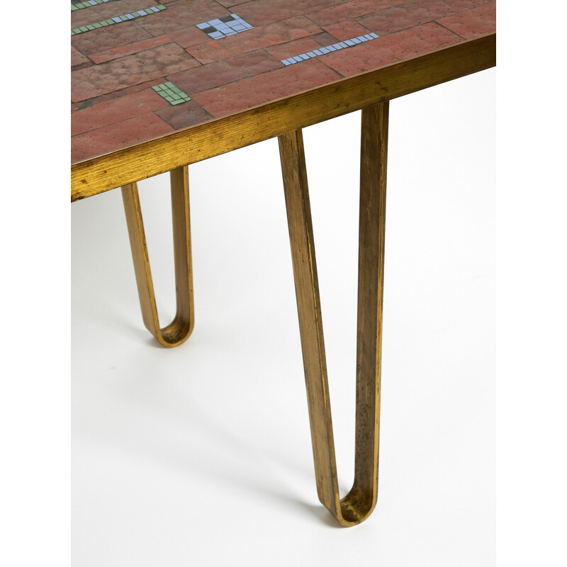 Mid century mosaic coffee table with brass hairpin legs