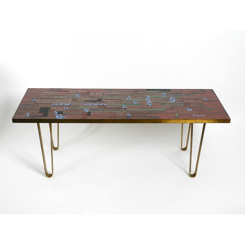 Mid century mosaic coffee table with brass hairpin legs