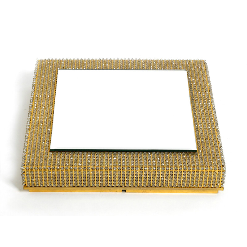 Vintage square brass wall backlit mirror by Palwa, Germany 1960s