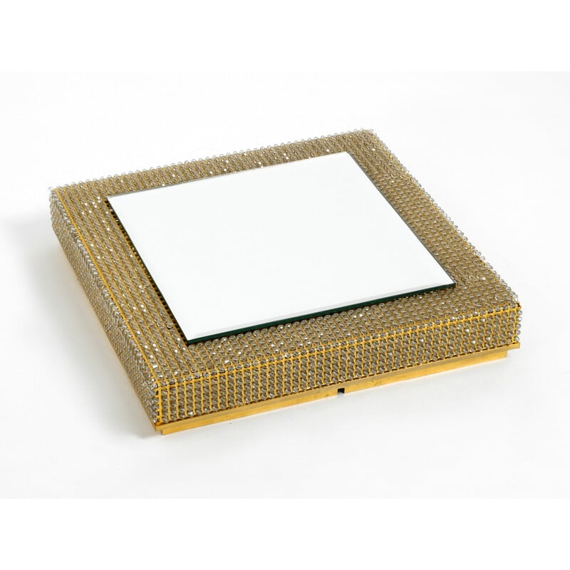 Vintage square brass wall backlit mirror by Palwa, Germany 1960s