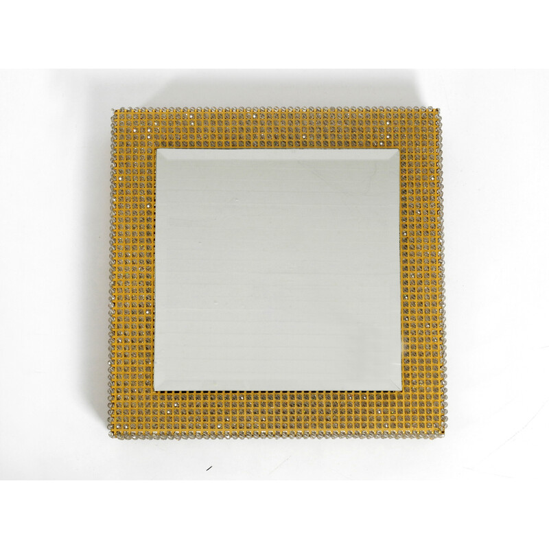Vintage square brass wall backlit mirror by Palwa, Germany 1960s