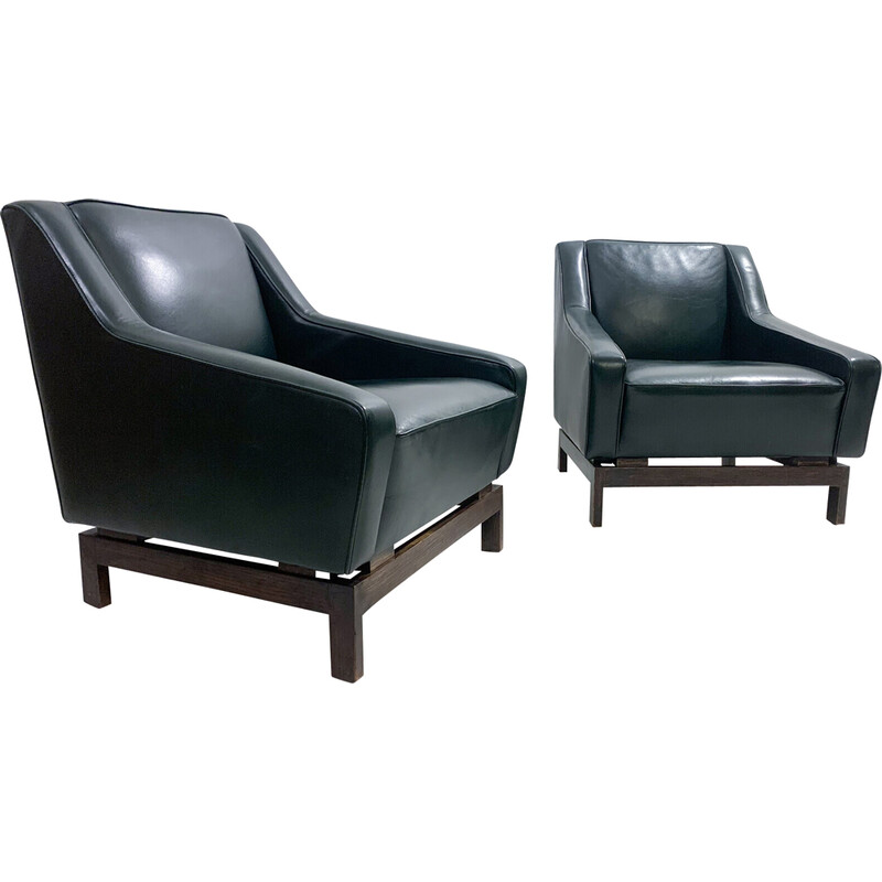 Pair of mid-century leather armchairs by Emiel Veranneman, 1958
