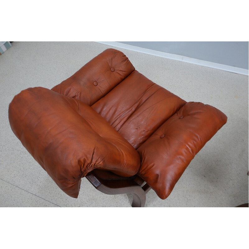 Pair of vintage Brutalist leather armchairs, 1970s