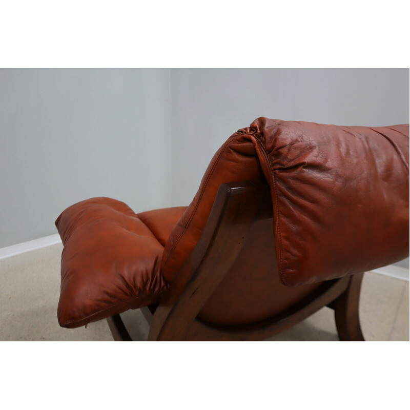 Pair of vintage Brutalist leather armchairs, 1970s