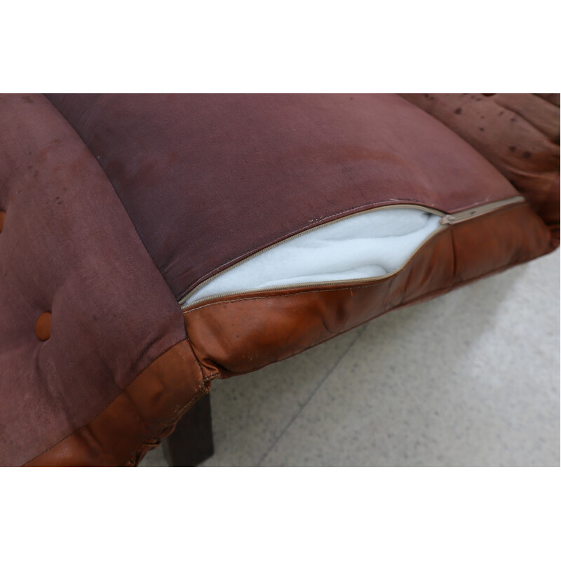 Pair of vintage Brutalist leather armchairs, 1970s