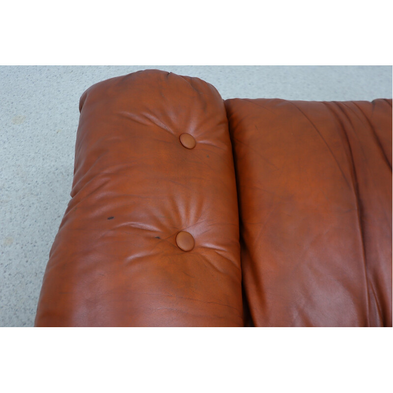 Pair of vintage Brutalist leather armchairs, 1970s