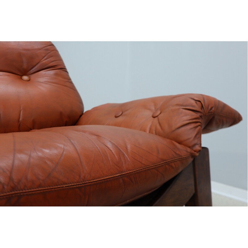 Pair of vintage Brutalist leather armchairs, 1970s