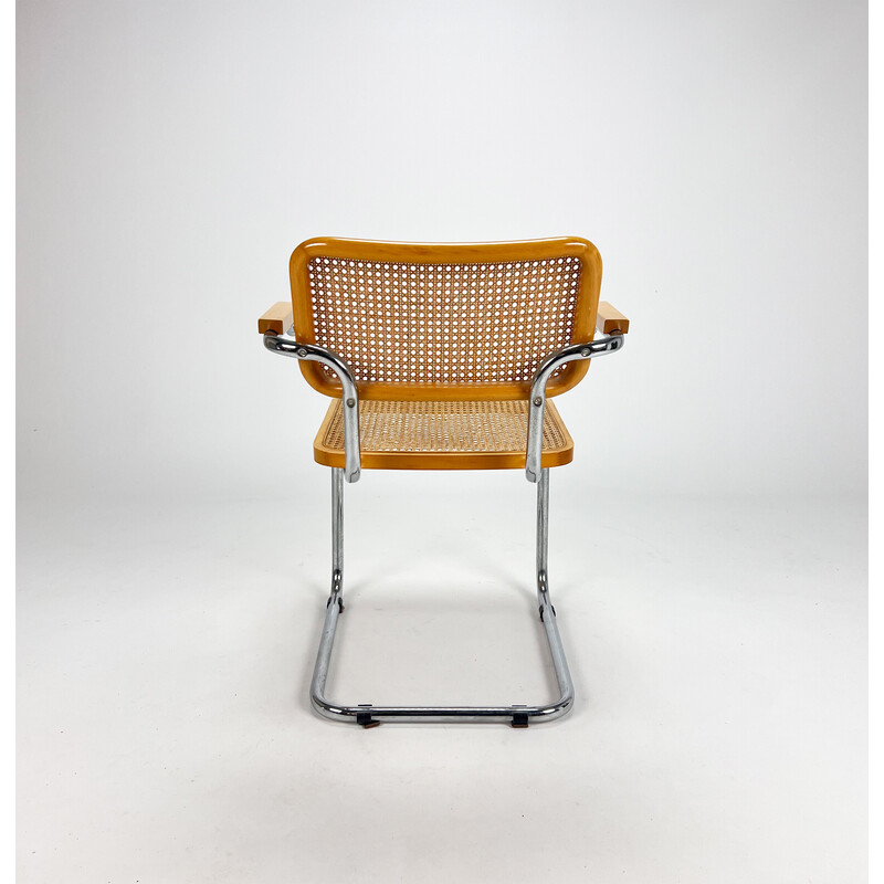 Vintage tubular frame and cane cantilever dining chair, Italy 1970s