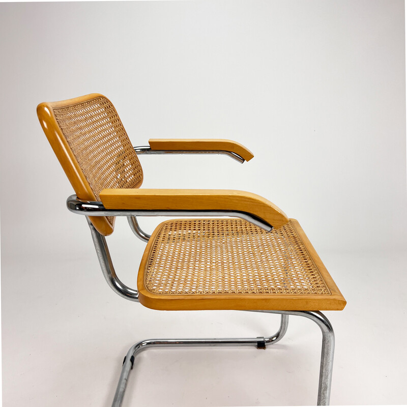 Chaise cantilever vintage à structure tubulaire et cannage, Italie 1970