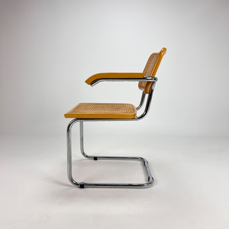 Vintage tubular frame and cane cantilever dining chair, Italy 1970s