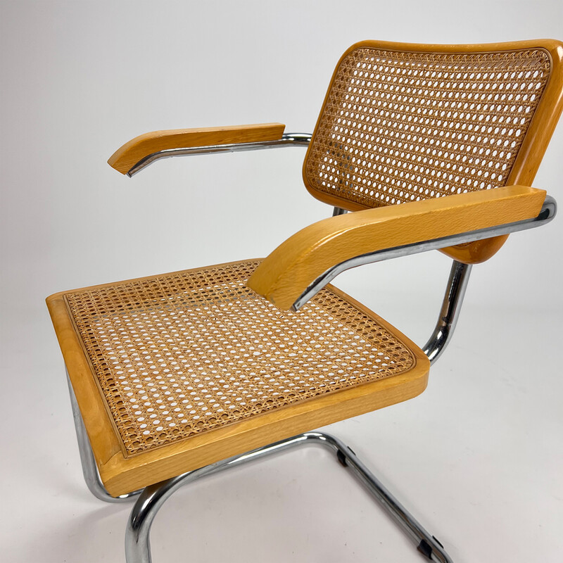 Vintage tubular frame and cane cantilever dining chair, Italy 1970s