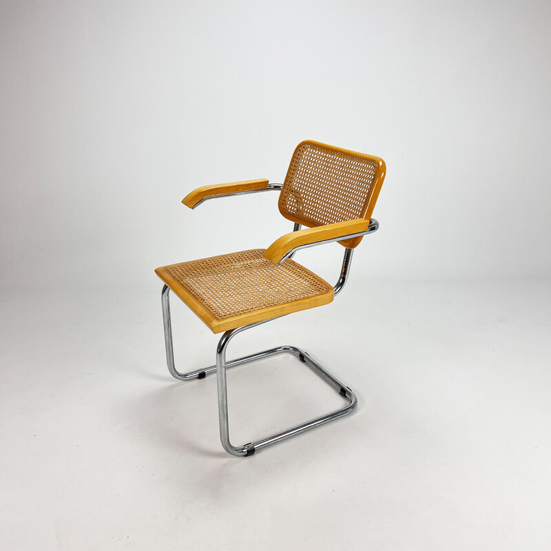 Vintage tubular frame and cane cantilever dining chair, Italy 1970s