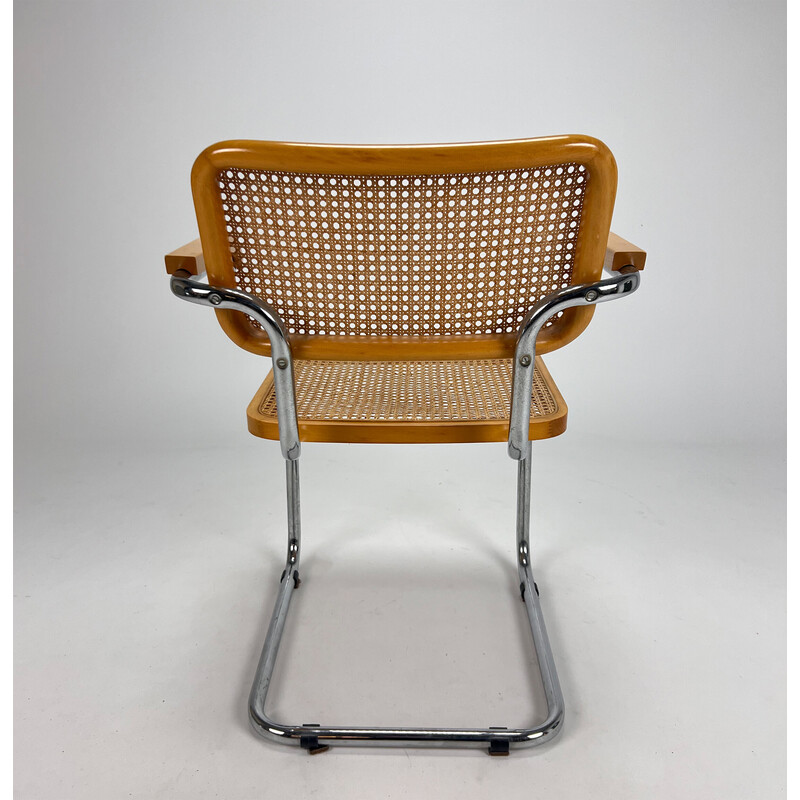 Vintage tubular frame and cane cantilever dining chair, Italy 1970s