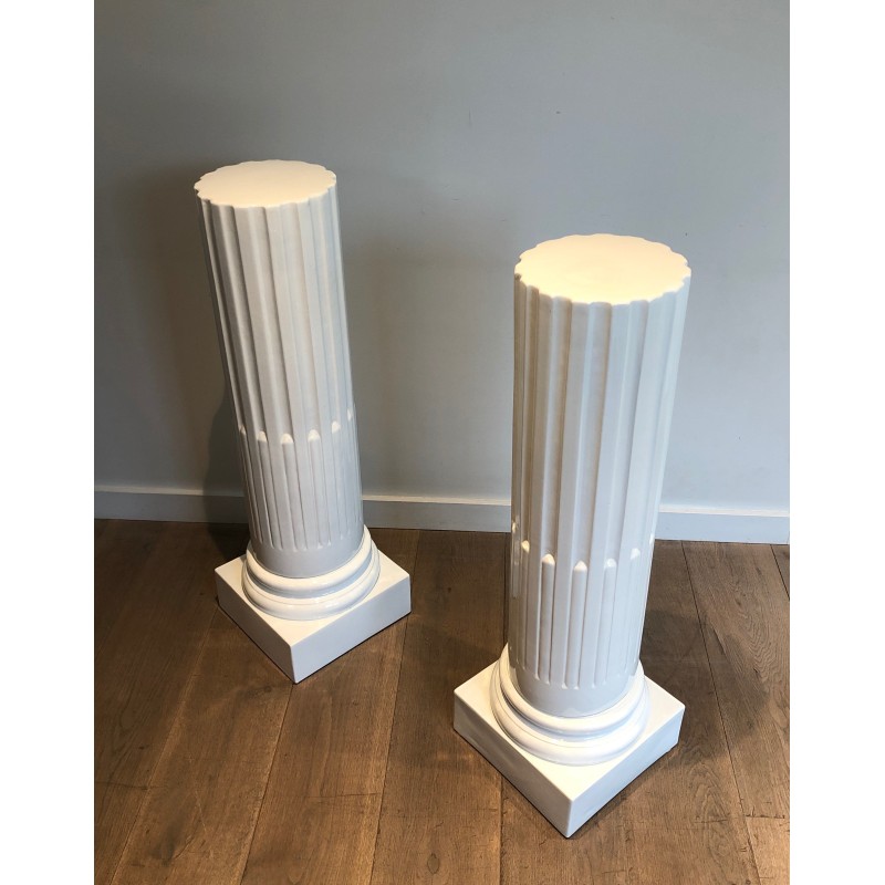 Pareja de columnas vintage de porcelana blanca, 1970