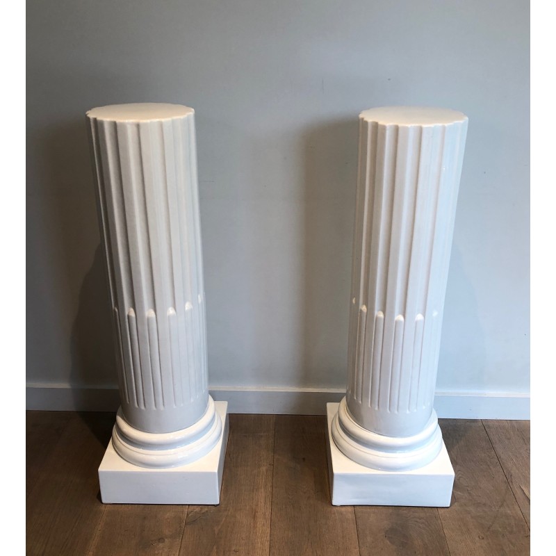 Paire de colonnes vintage en porcelaine blanche, 1970