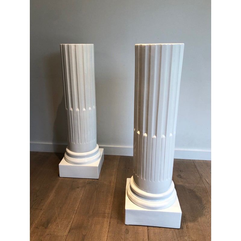 Pareja de columnas vintage de porcelana blanca, 1970
