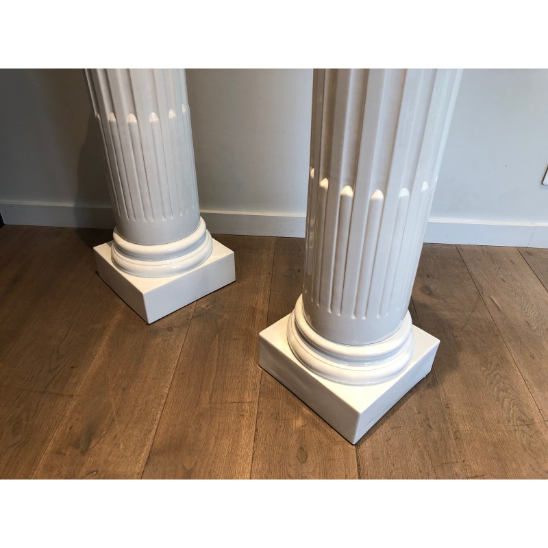 Pareja de columnas vintage de porcelana blanca, 1970