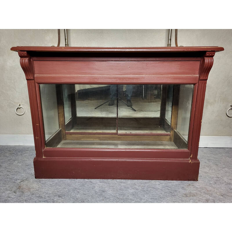 Vintage store display cabinet in solid wood, 1930s