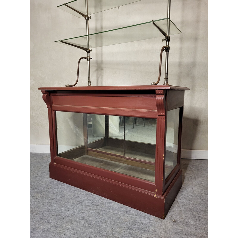 Vintage store display cabinet in solid wood, 1930s