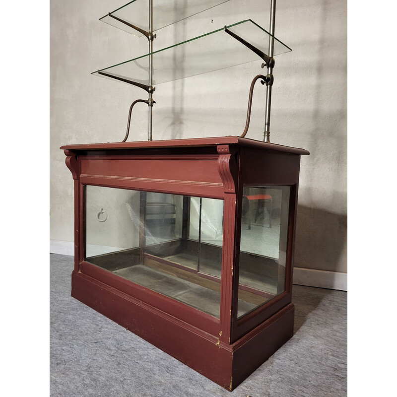 Vintage store display cabinet in solid wood, 1930s