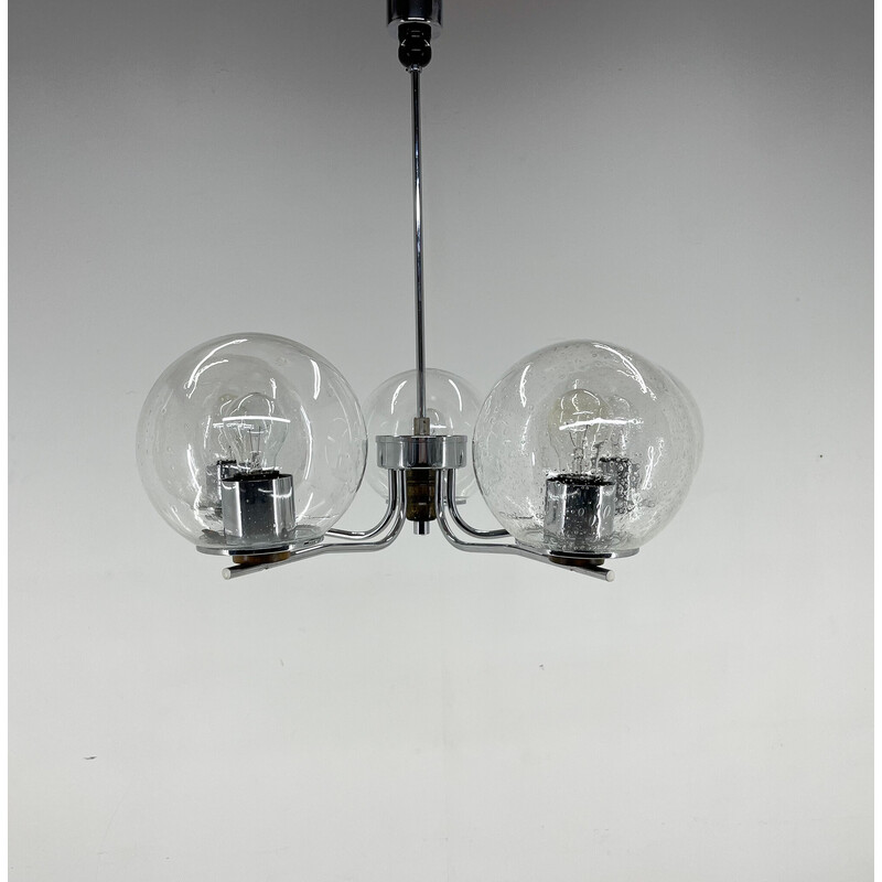 Lustre vintage en chrome et verre bulle transparent, 1970