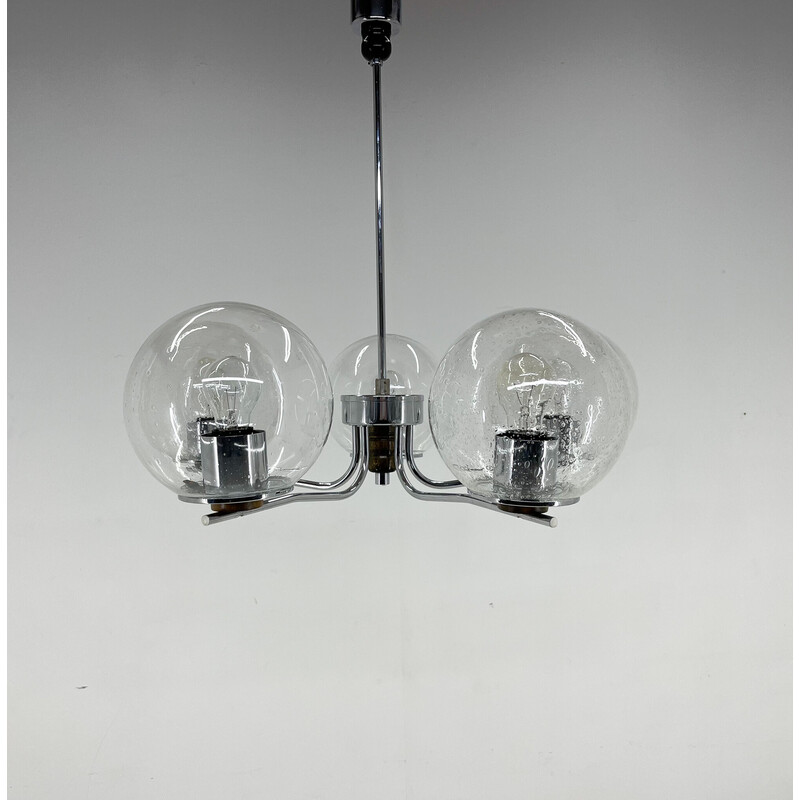 Vintage chrome and clear bubble glass chandelier, 1970s
