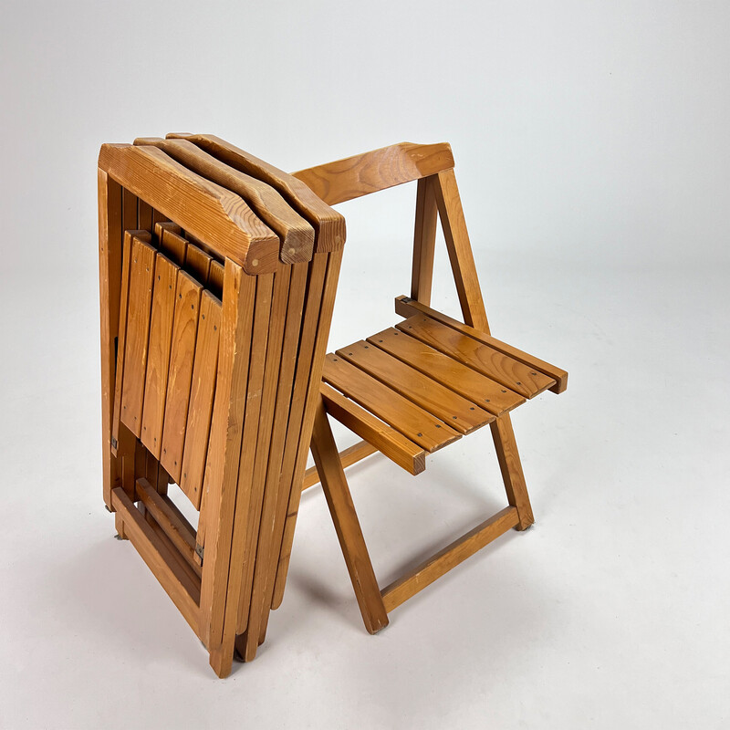 Vintage Italian birchwood folding chairs, 1970s