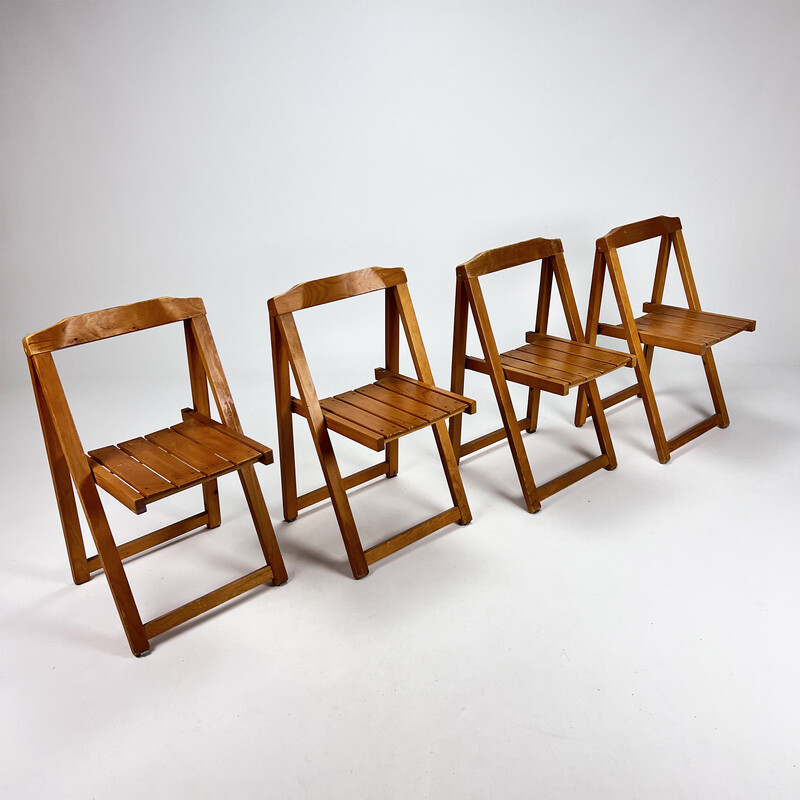 Vintage Italian birchwood folding chairs, 1970s