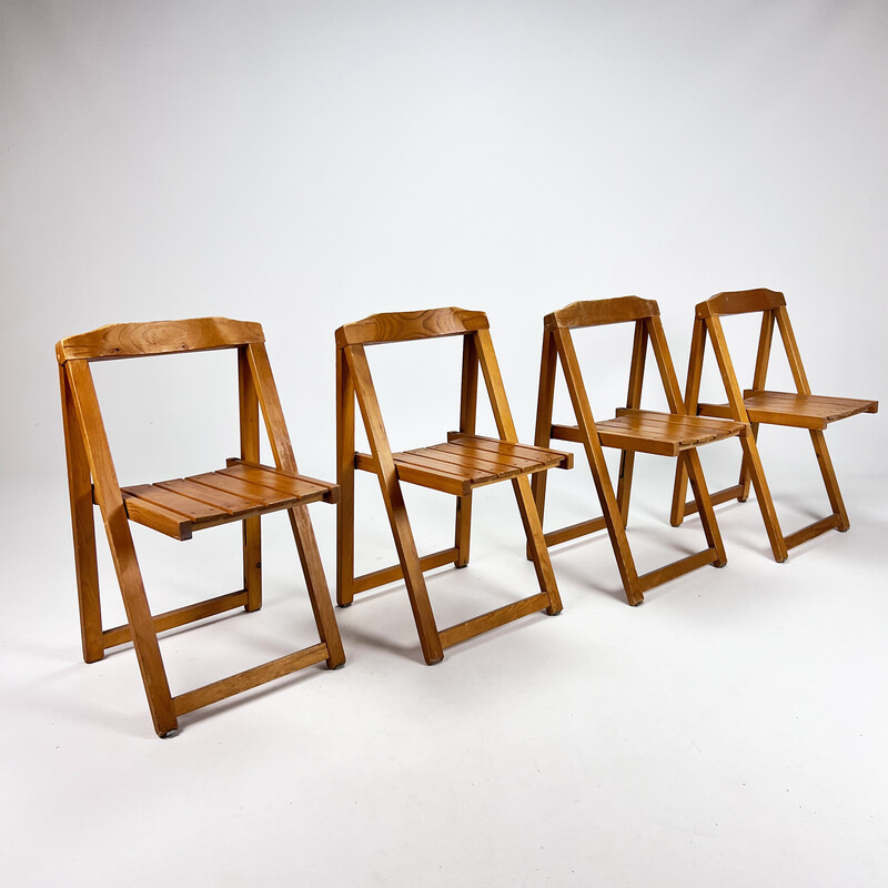 Vintage Italian birchwood folding chairs, 1970s
