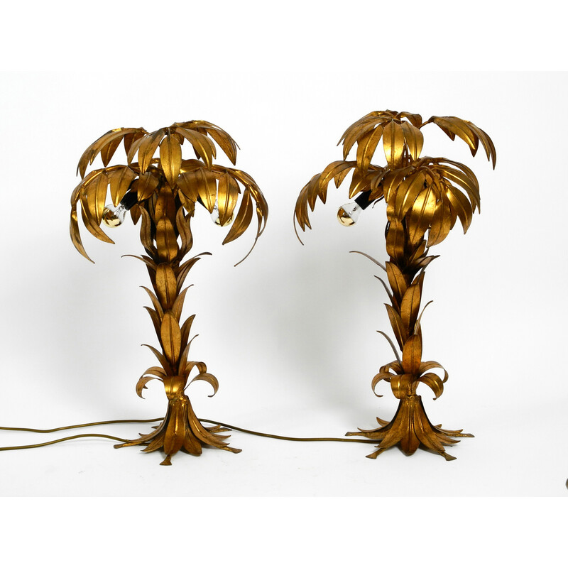 Paire de lampes de table palmier vintage en métal plaqué or par Hans Kögl, 1970