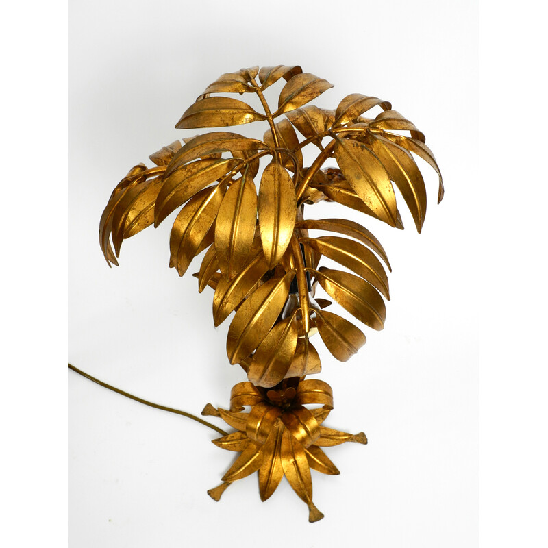 Pair of vintage gold-plated metal palm table lamps by Hans Kögl, 1970s