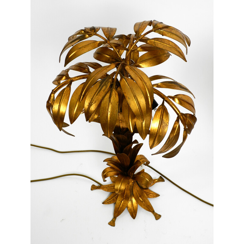 Pair of vintage gold-plated metal palm table lamps by Hans Kögl, 1970s