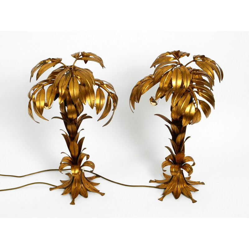 Paar vergoldete Palmen-Tischlampen aus Metall von Hans Kögl, 1970er Jahre