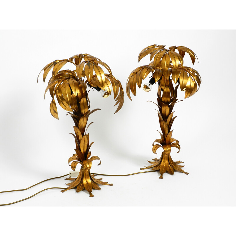 Pair of vintage gold-plated metal palm table lamps by Hans Kögl, 1970s