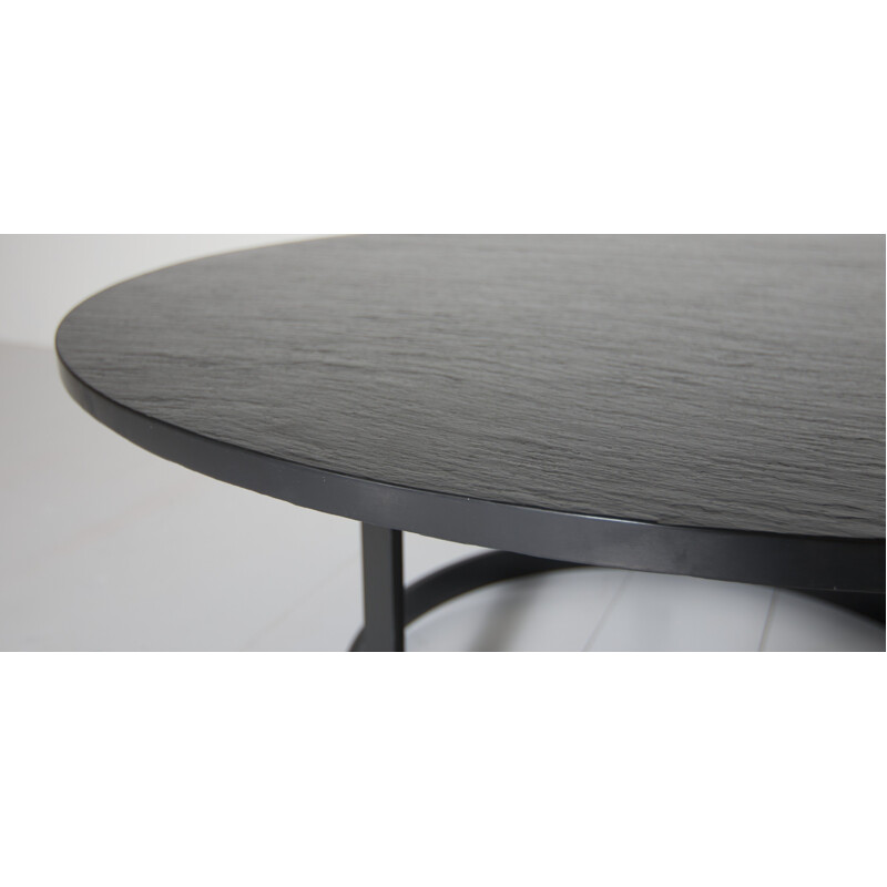 Vintage black coffee table with a top in natural stone - 1970s