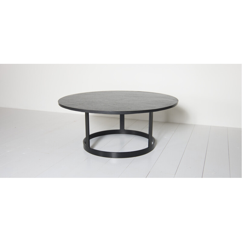 Vintage black coffee table with a top in natural stone - 1970s