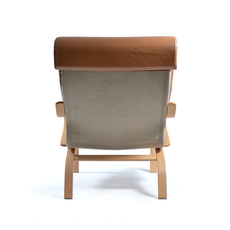 Vintage Noboru Nakamura Bore armchair in leather and linen for Ikea, Sweden 1970s