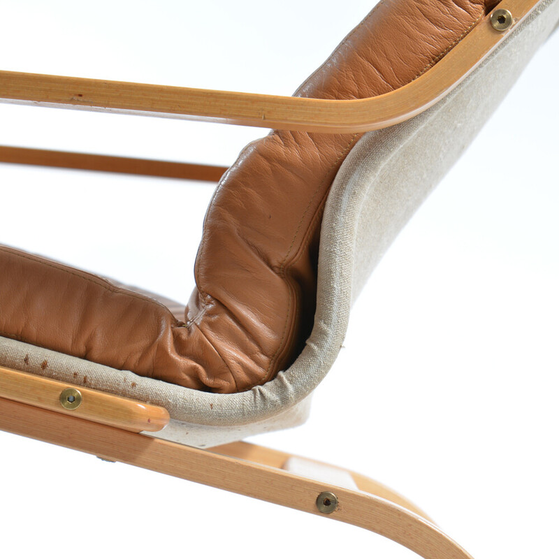 Fauteuil vintage Noboru Nakamura Bore en cuir et lin pour Ikea, Suède 1970