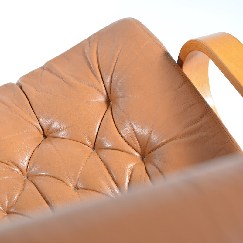 Fauteuil vintage Noboru Nakamura Bore en cuir et lin pour Ikea, Suède 1970