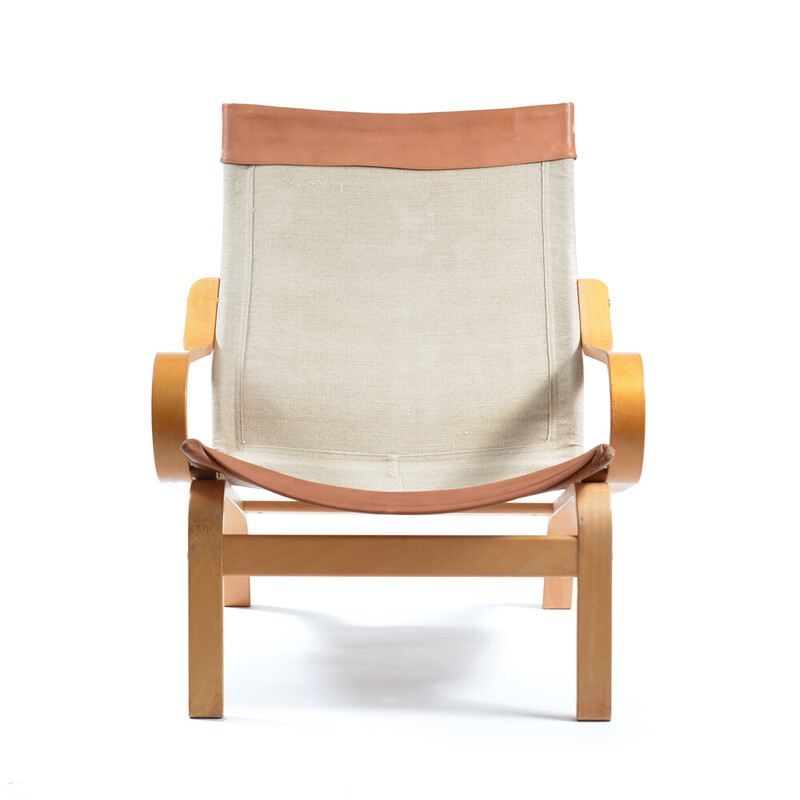 Vintage Noboru Nakamura Bore armchair in leather and linen for Ikea, Sweden 1970s