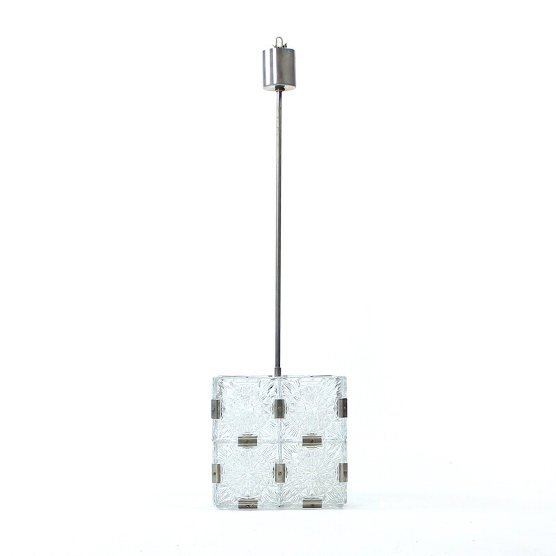 Bohemian vintage glass pendand lamp by Kamenický šenov, Czechoslovakia 1970